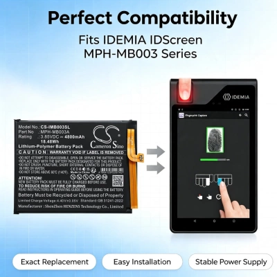Аккумулятор IDEMIA, IDScreen MPH-MB003A, IDScreen MPH-MB003B, IDScreen MPH-MB003, 4800 мАч, CS фото 3