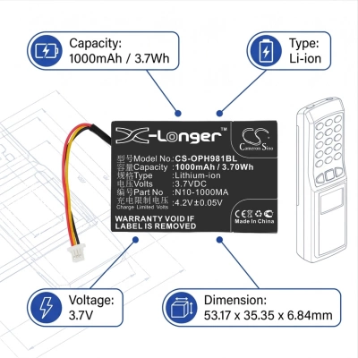Аккумулятор сканера Opticon OPL-9714, OPL-9715, OPL-9725, OPL-9727, OPL-9815, PHL-1300, 1000 mAh, CS фото 5