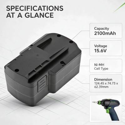 Аккумулятор Festool, TDK15.6, PS 400, T15+3, 2100 мАч, CS фото 4