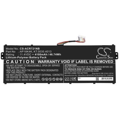 Аккумулятор Acer, Chromebook 311 C721 R721T, Chromebook Spin 311 R721T, Chromebook 311 C721-48BR, 4100 мАч, CS фото 3