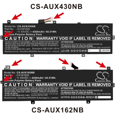 Аккумулятор Asus, BX430, BX430UA, BX430UQ, 4200 мАч, 283,00 × 91,42 × 4,85 мм, CS фото 2