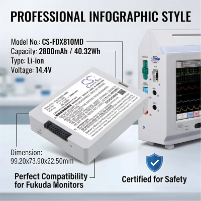 Аккумулятор Fukuda Denshi, DS8100 Monitor, 2800 мАч, CS фото 6