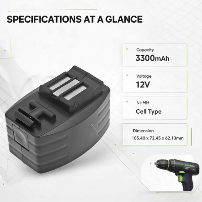 Аккумулятор Festool, TDD12, TDD12FX, TDD12ES, 3300 мАч, CS фото 4