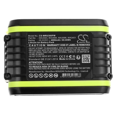 Аккумулятор Worx, WU380, WU388, WU185, 4000 мАч, CS фото 4