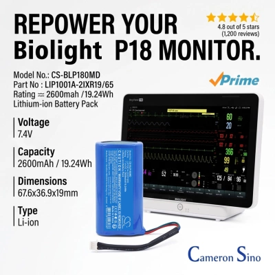 Аккумулятор Biolight, BP18 Patient Monitor, P1 Patient Monitor, P18 Patient Monitor, 2600 мАч, CS фото 8