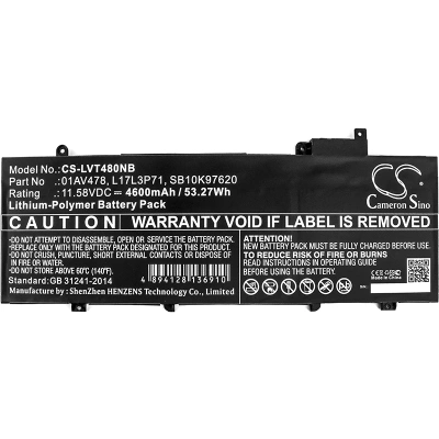 Аккумулятор Lenovo, ThinkPad T480s, ThinkPad T480s 20L7A006CD, ThinkPad T480s 20L7A011CD, 4600 мАч, CS фото 2